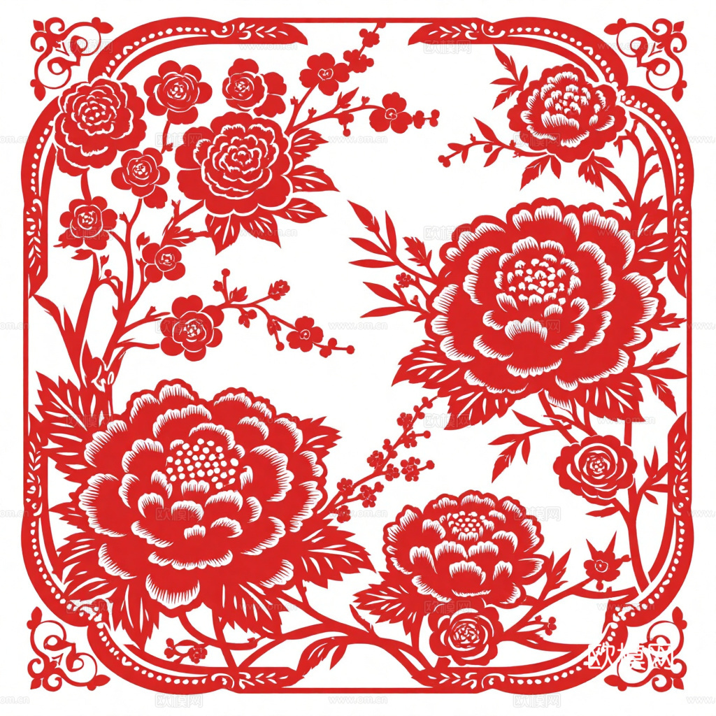 中式剪纸画 民俗画 窗花 蝴蝶 贴画