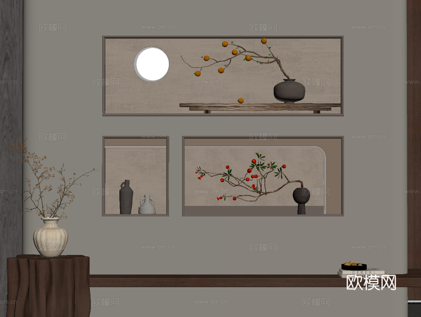 侘寂立体画 装饰画 挂画su模型