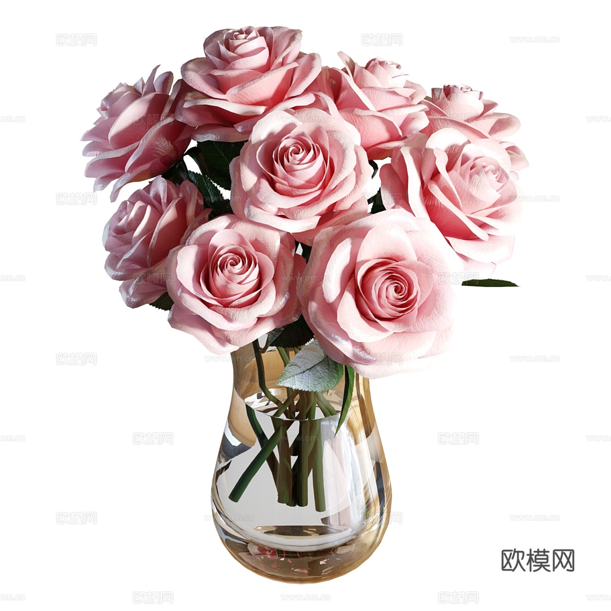 现代粉红玫瑰花 花艺3d模型