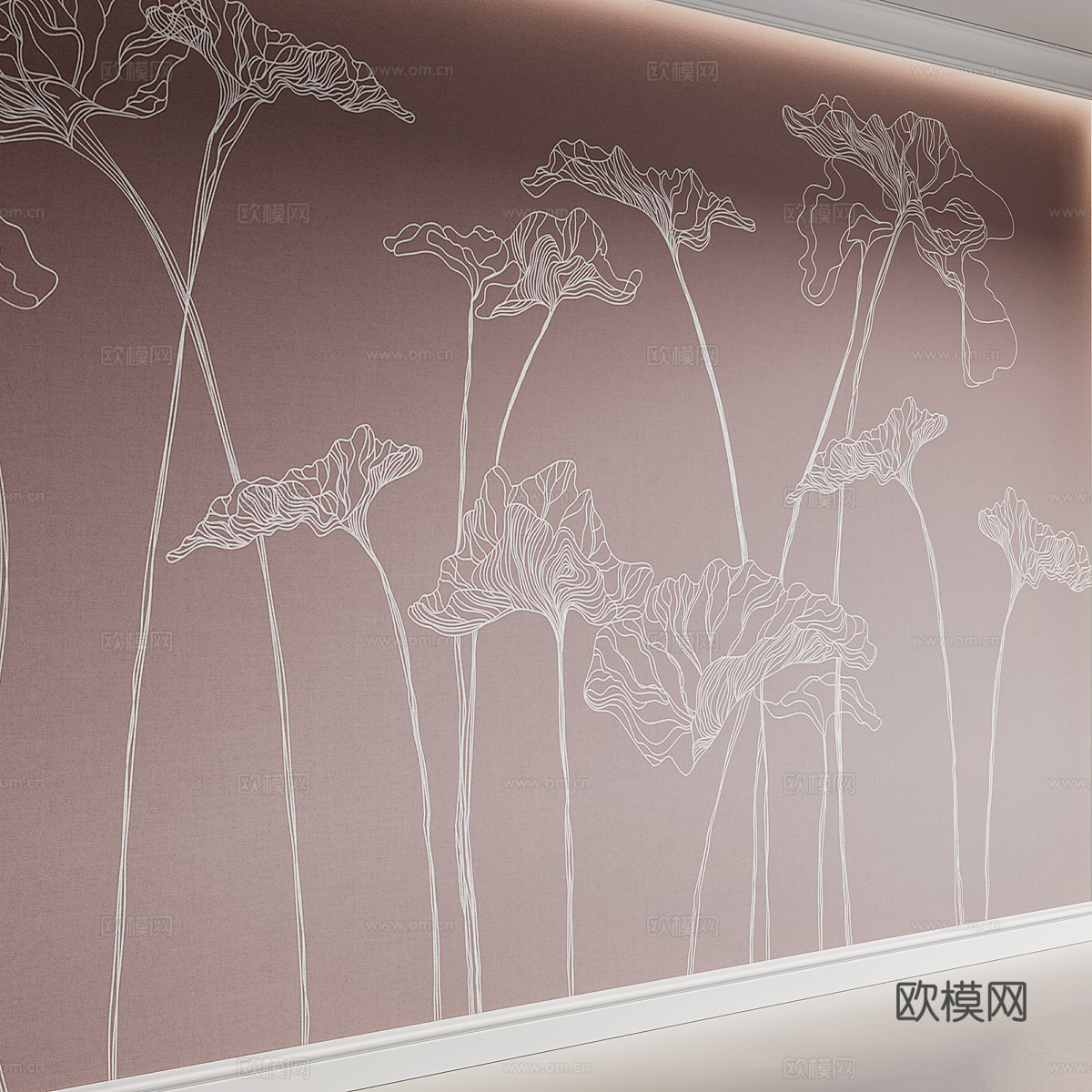 新中式墙布 壁画3d模型
