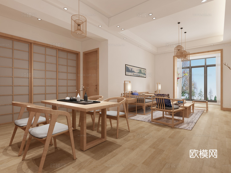 新中式禅意 客餐厅 新中式3d模型下载