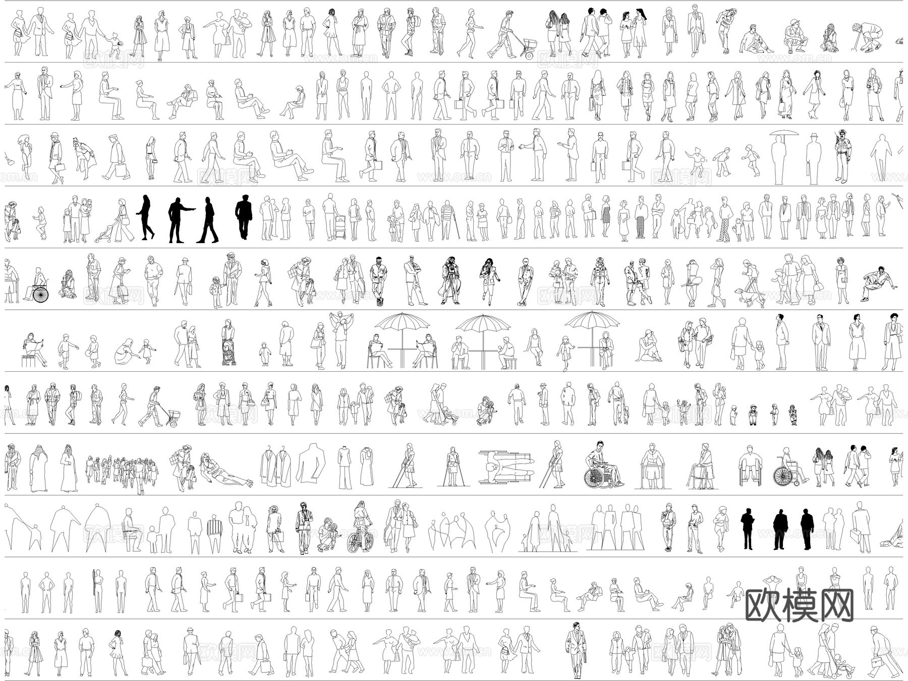 2025年最新超全人物儿童模特运动人物平立面CAD图库cad施工图