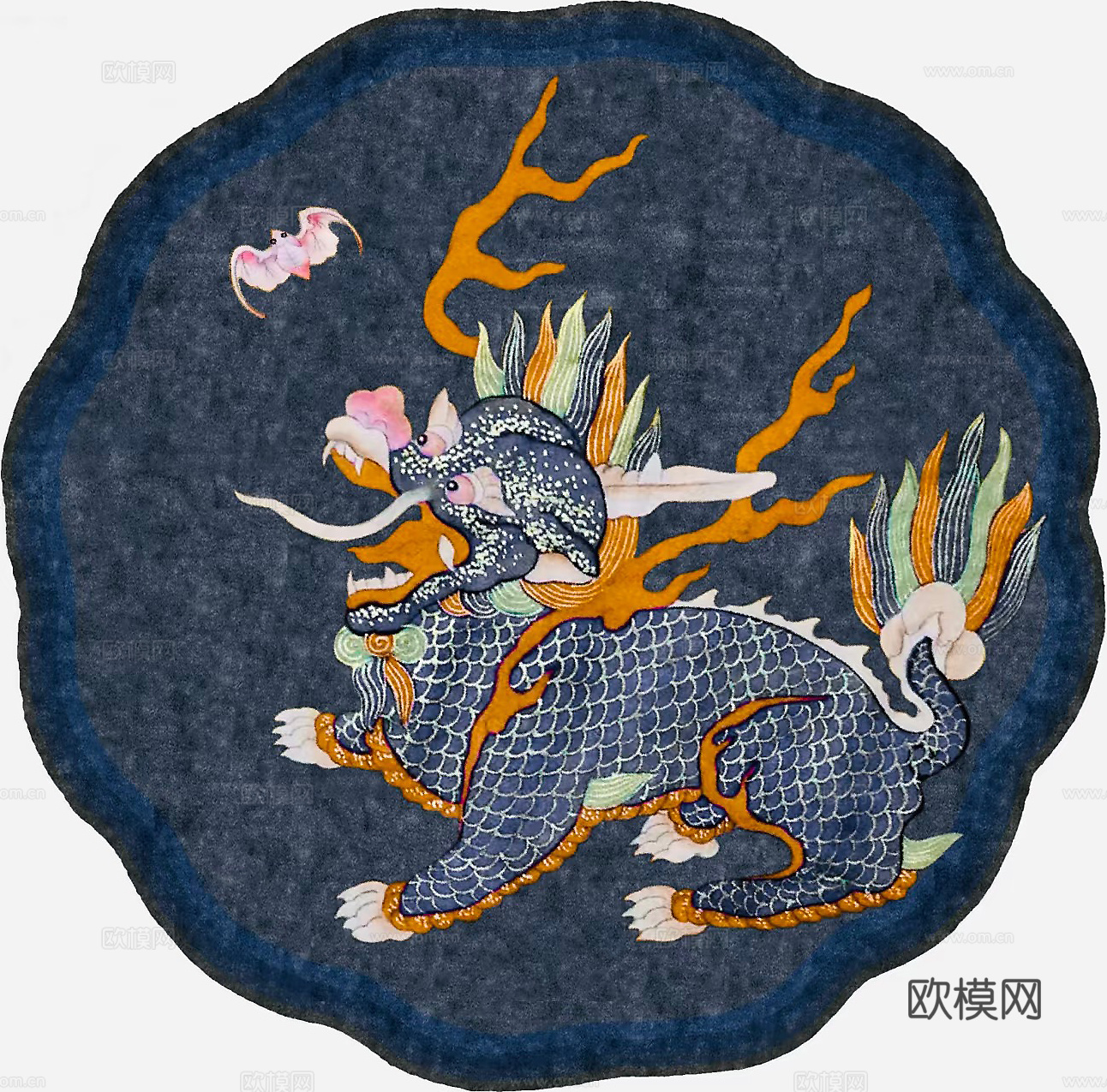 新中式中式蓝色神兽地毯