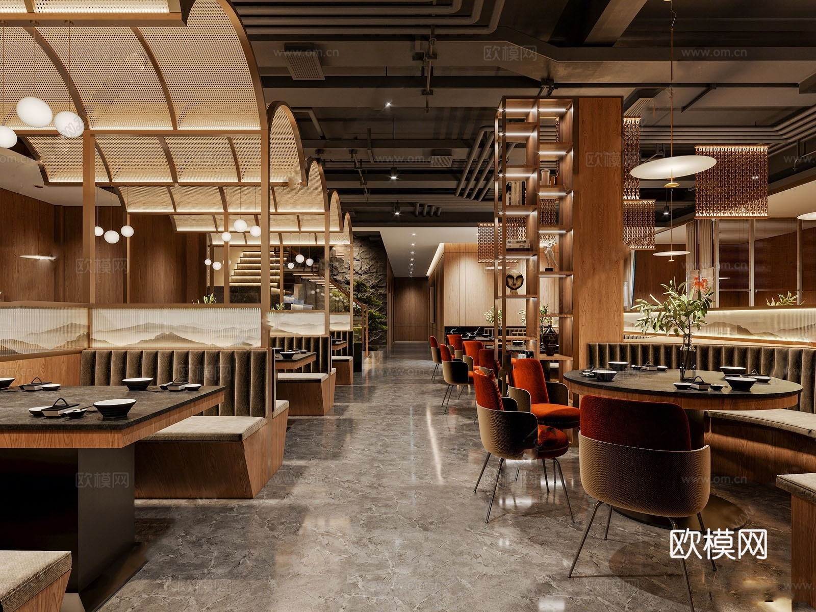 新中式餐厅 餐桌椅组合su模型