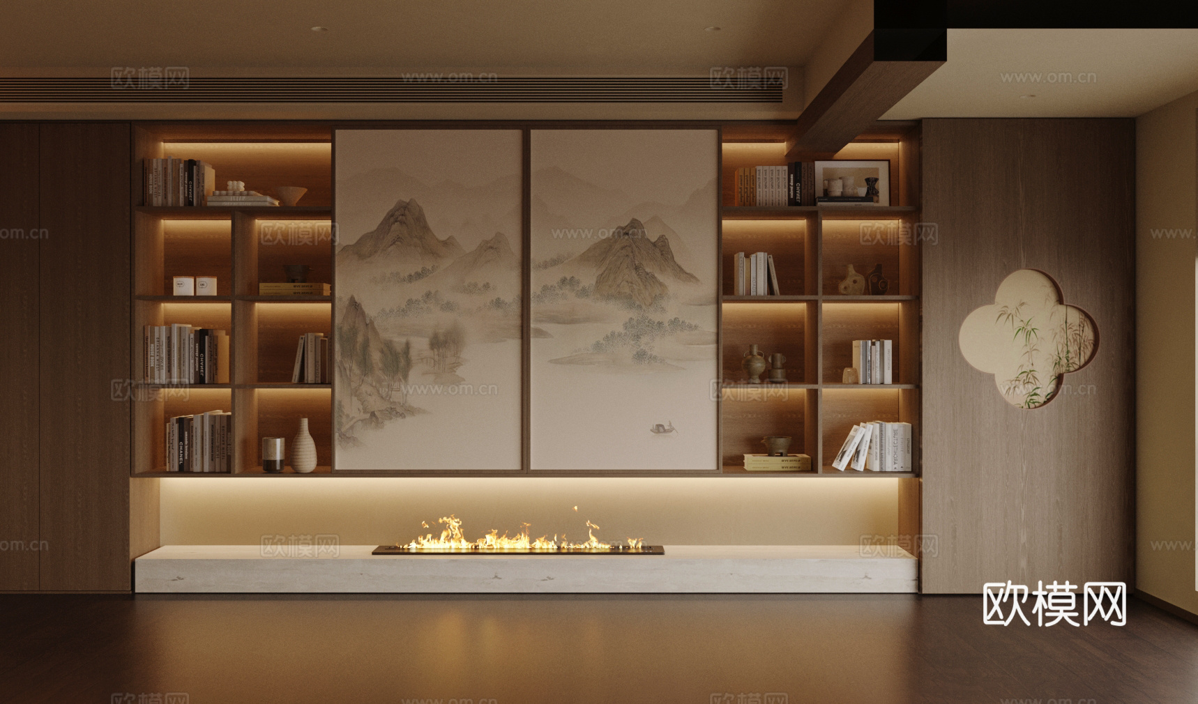 新中式禅意储物柜 新中式茶室柜 山水画茶柜 新中式装饰柜3d模型