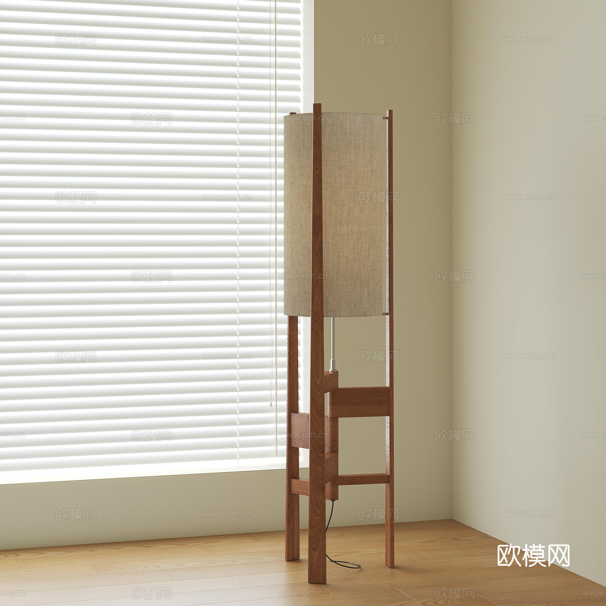 中古实木落地灯 复古落地灯su模型