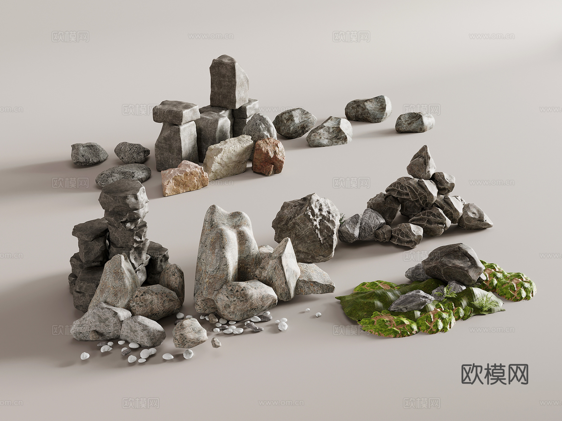 假山水景 新中式假山景观 石头 庭院景观 园林景观3d模型