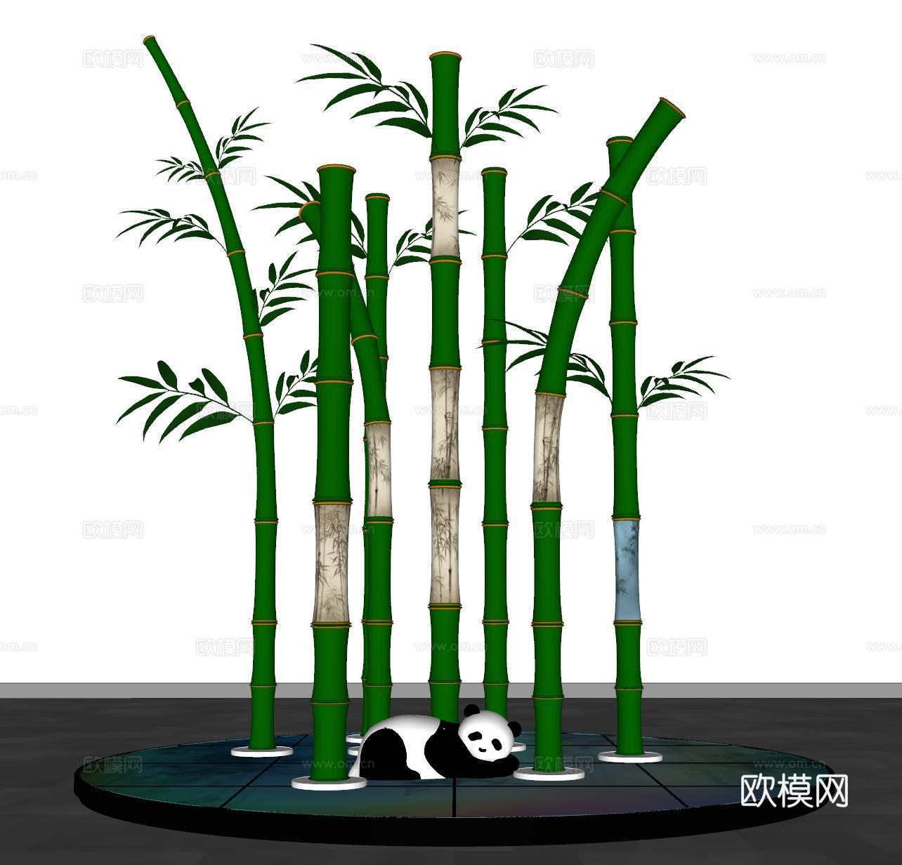 现代景观雕塑 竹子雕塑 熊猫雕塑 广场雕塑装置 竹子装置su模型