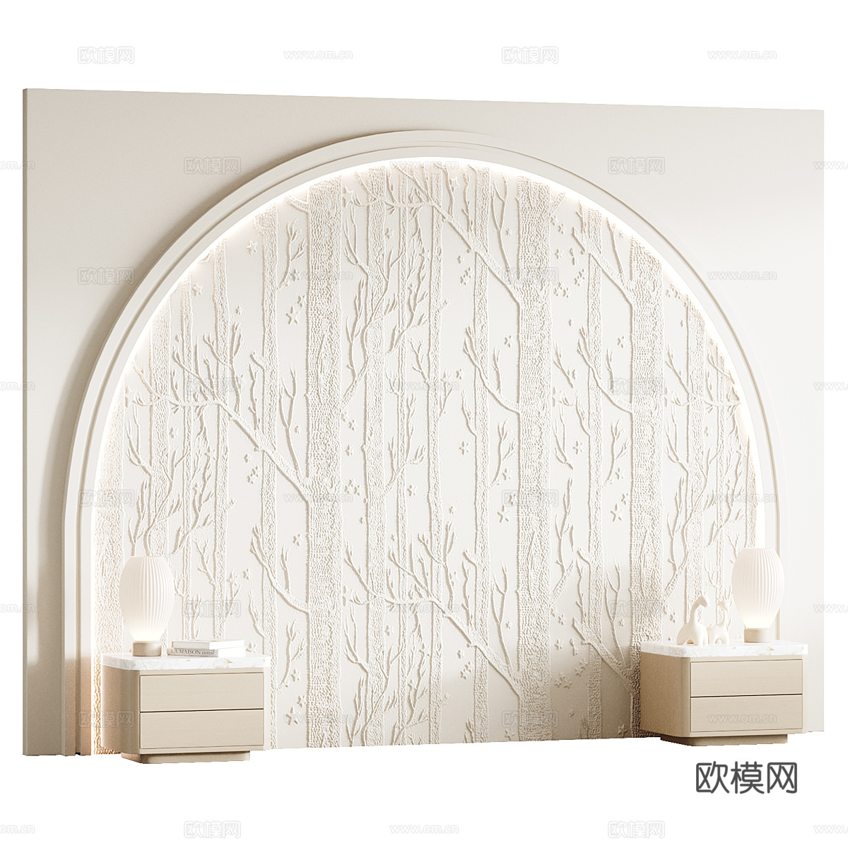 侘寂奶油风床头背景墙3d模型