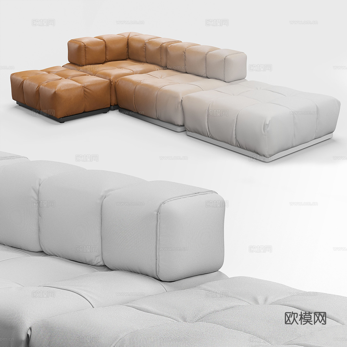 现代意式皮革组合沙发3d模型