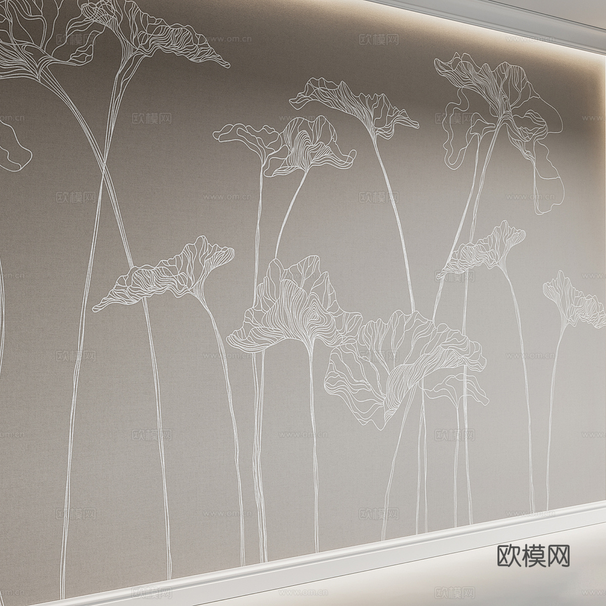新中式墙布 壁画3d模型