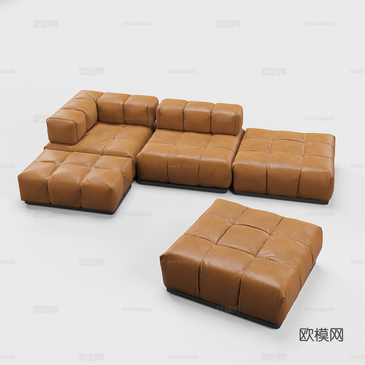 现代意式皮革组合沙发3d模型