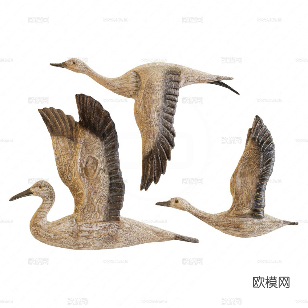 新中式天鹅木雕3d模型