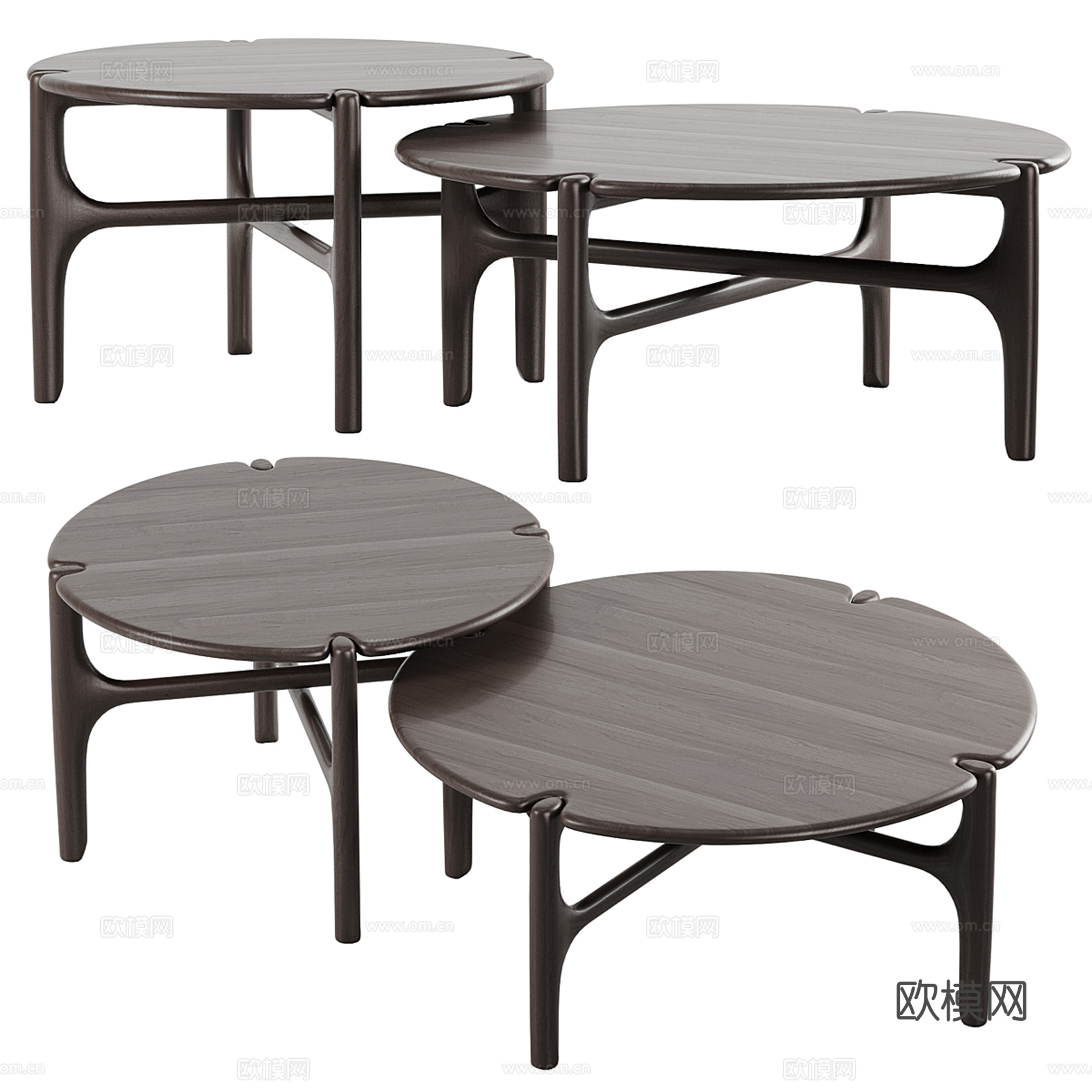 中古风圆形茶几组合su模型