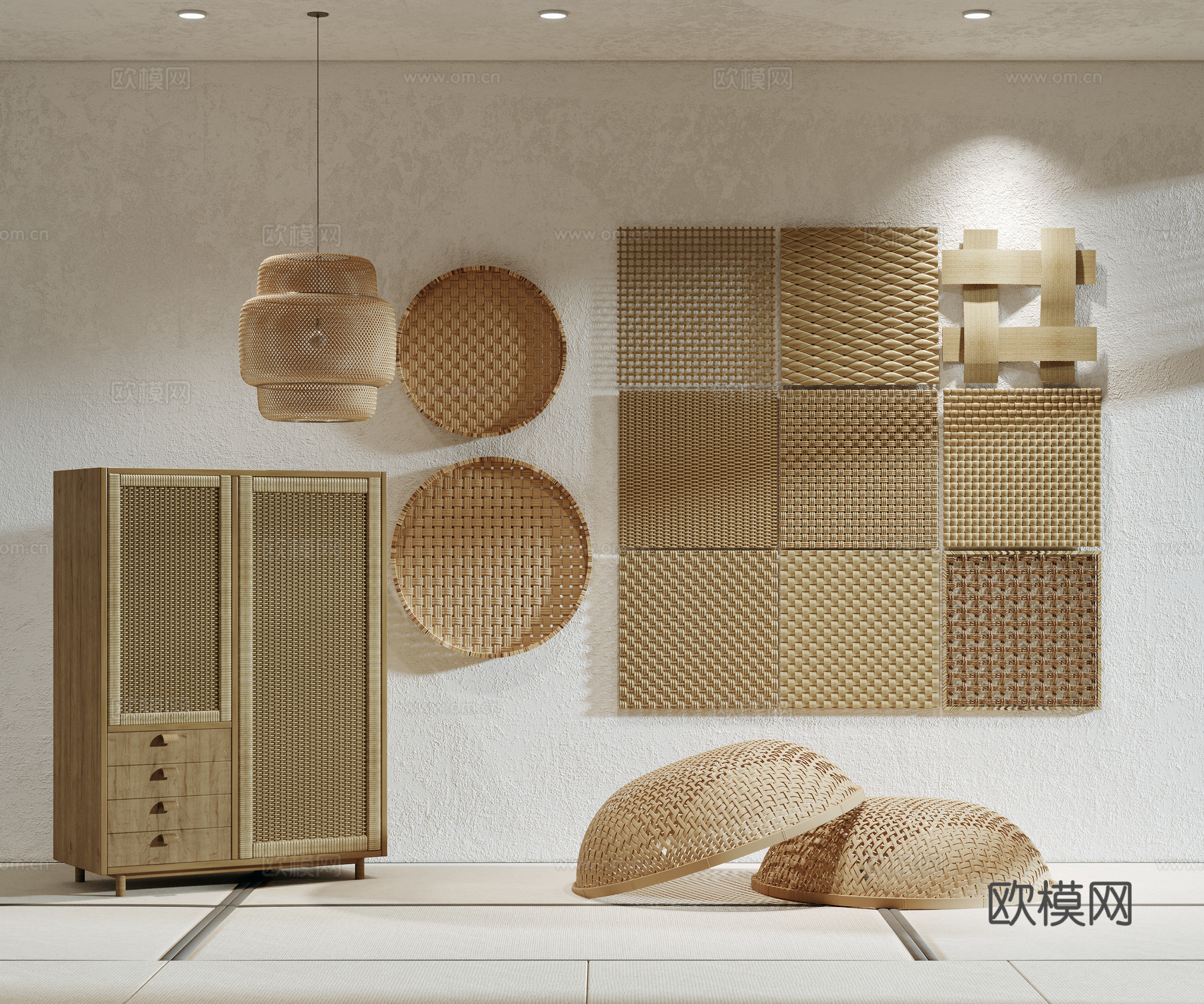 中式编藤物 编制物 竹筐竹篮 东南亚灯 编制灯3d模型