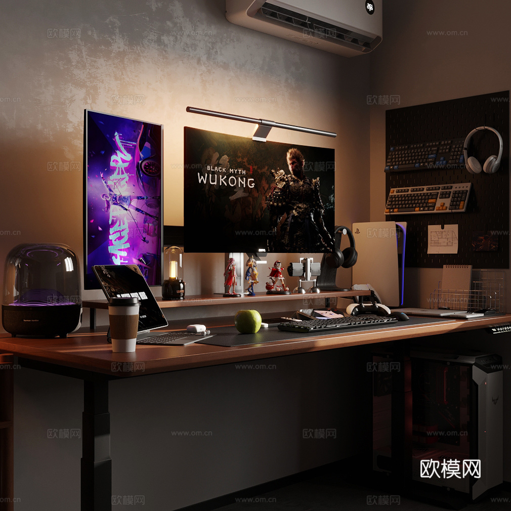 现代电竞房 电竞房电脑房 数码产品组合 台式电脑平板电脑3d模型