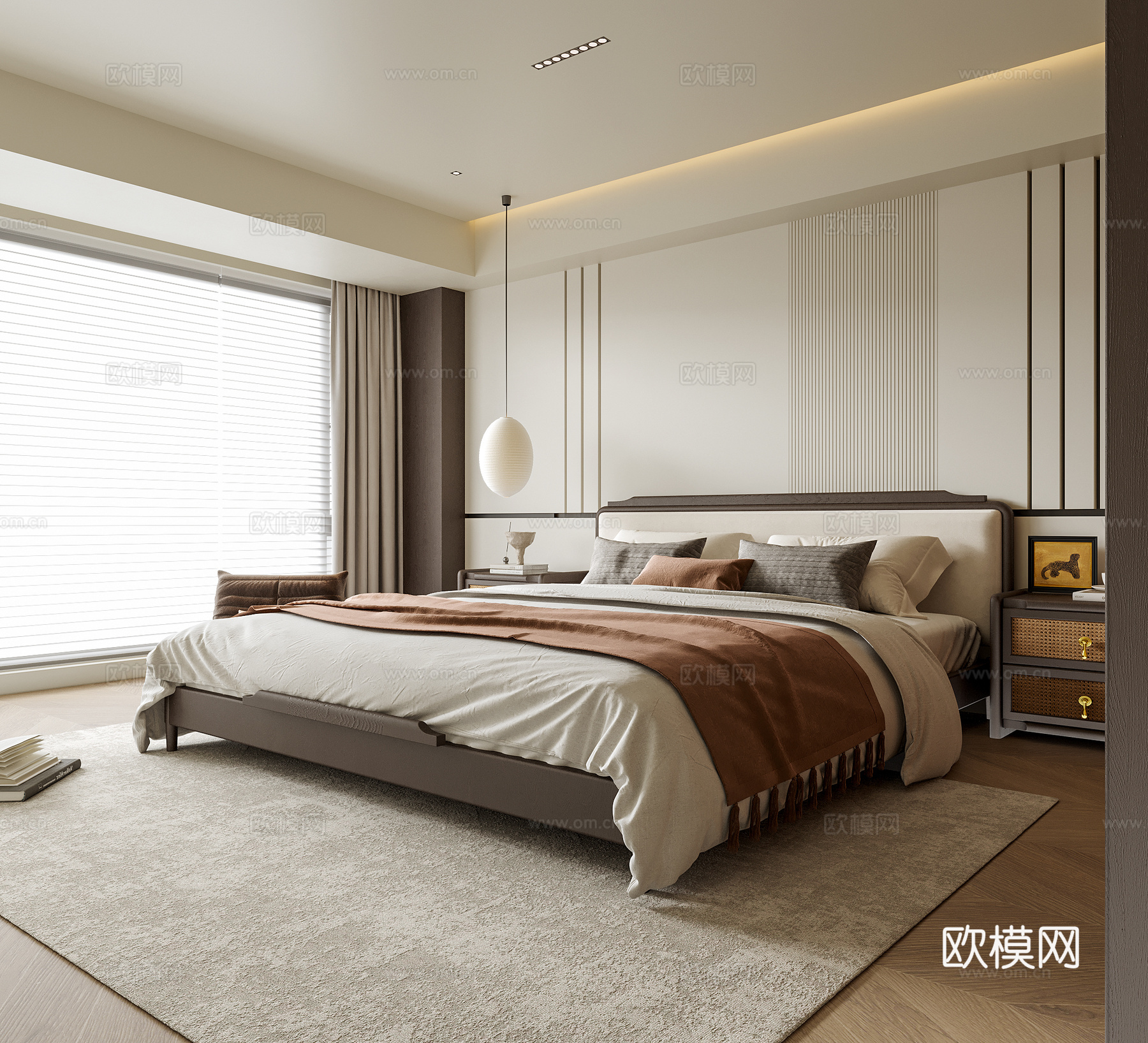 现代卧室 双人床 床头柜3d模型