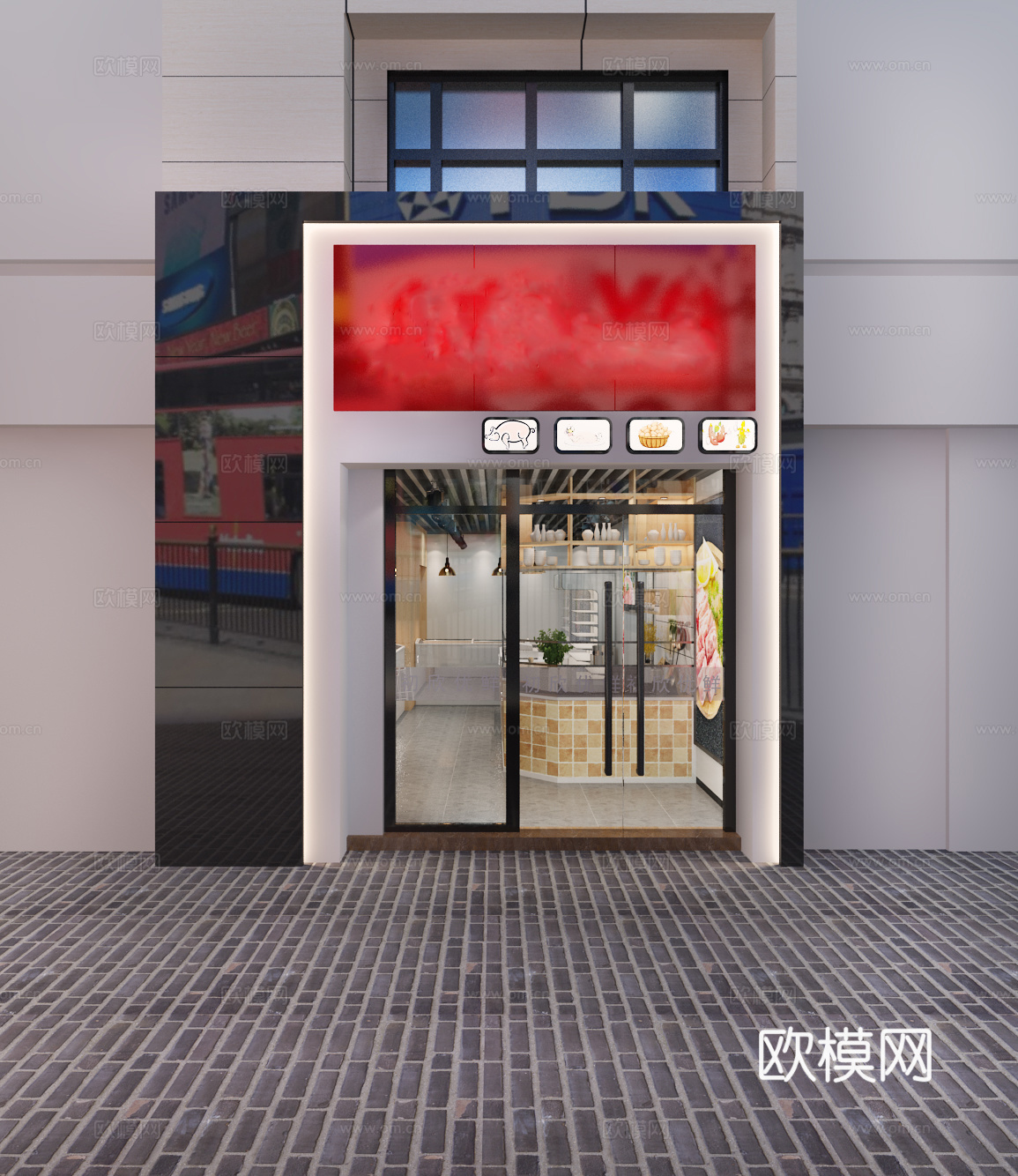 现代生鲜超市生鲜超市门头收银台操作台冰箱冰柜北欧吧台北欧3d模型