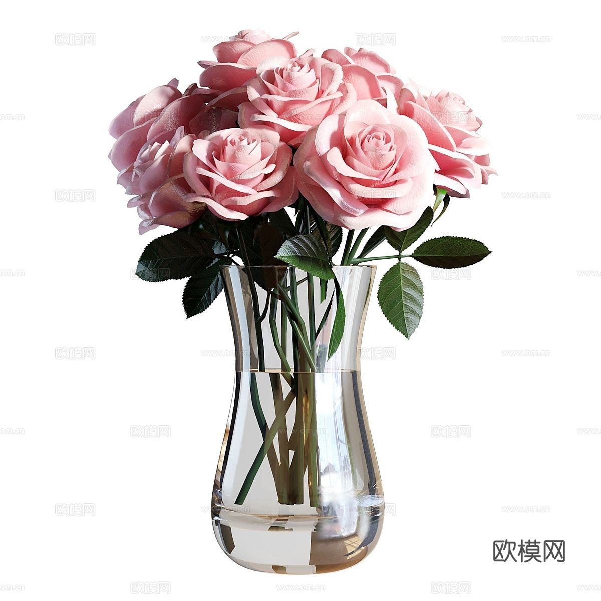 现代粉红玫瑰花 花艺3d模型