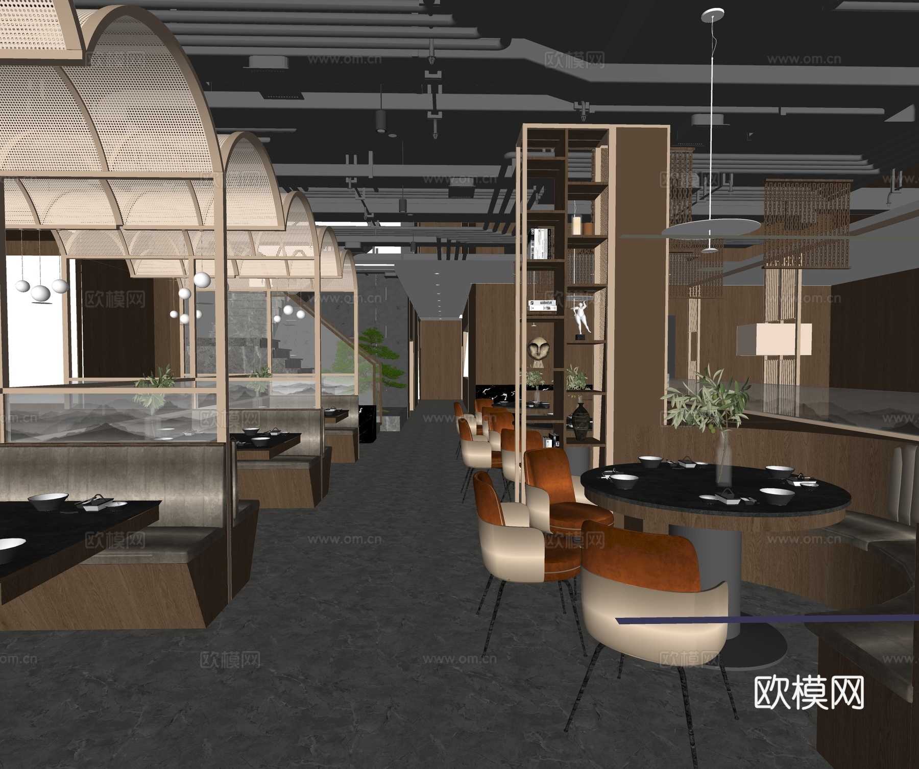 新中式餐厅 餐桌椅组合su模型