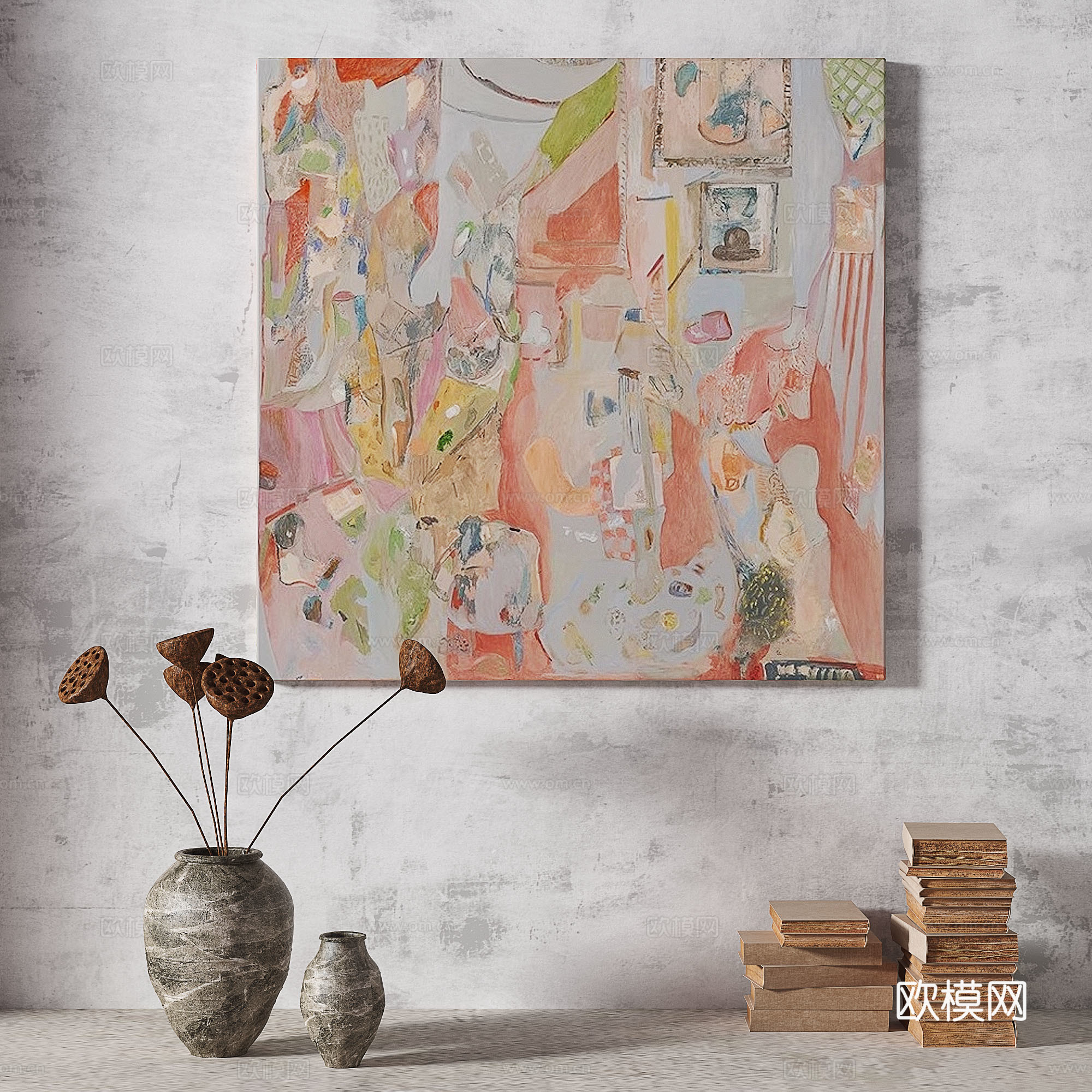 现代，轻奢，侘寂，简约，抽象，立体，复古，中古，装饰画3d模型