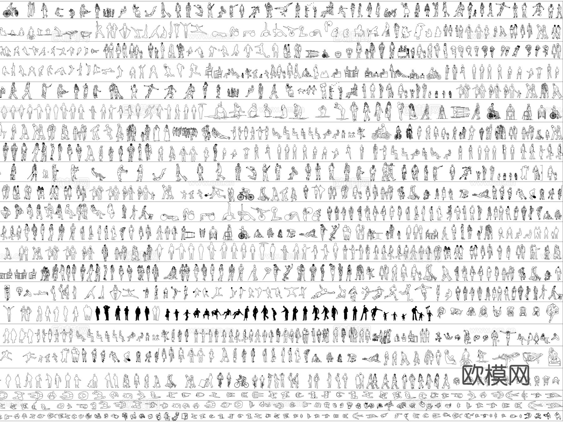 2025年最新超全人物儿童模特运动人物平立面CAD图库cad施工图