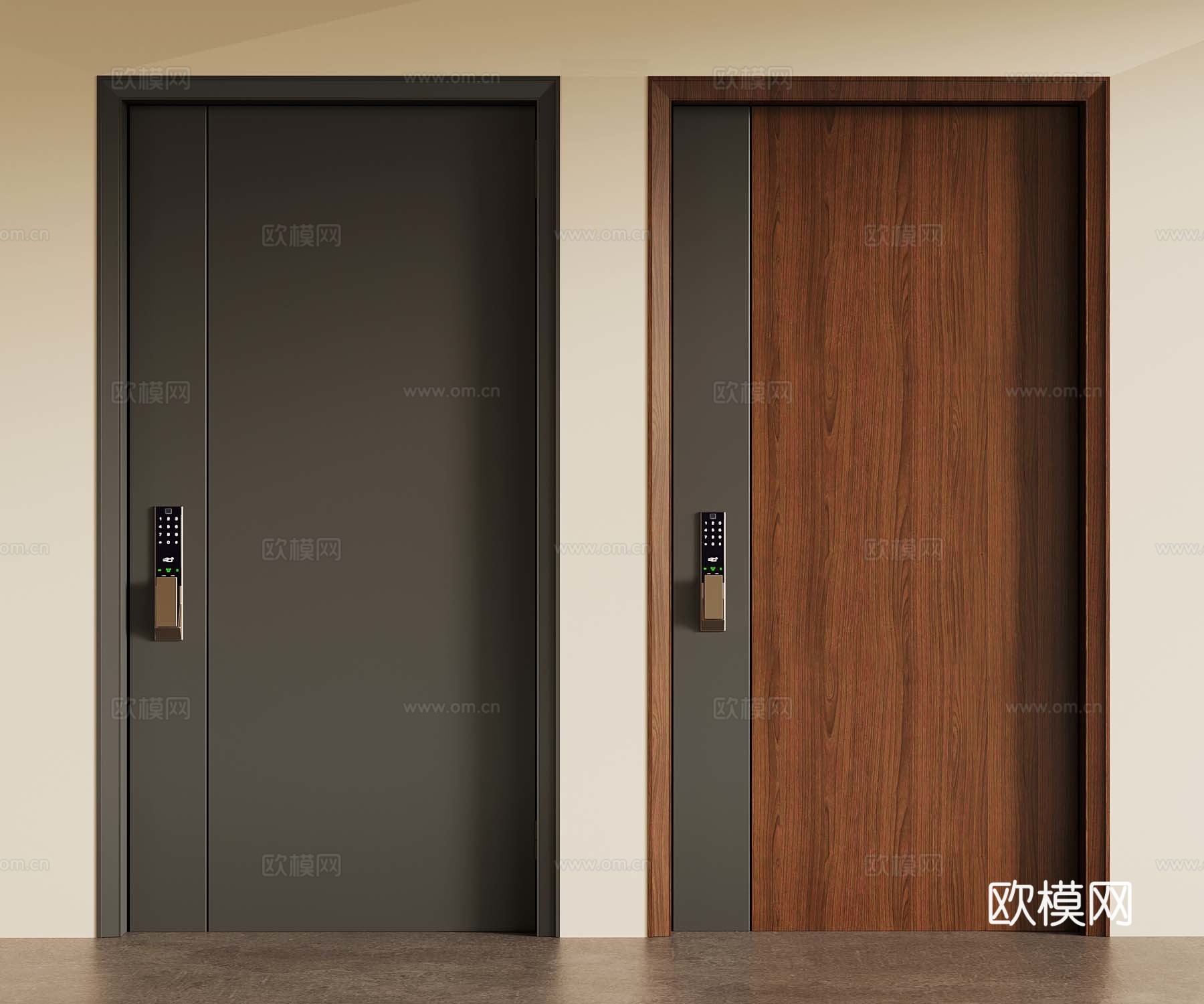 现代中古单开门  入户门su模型