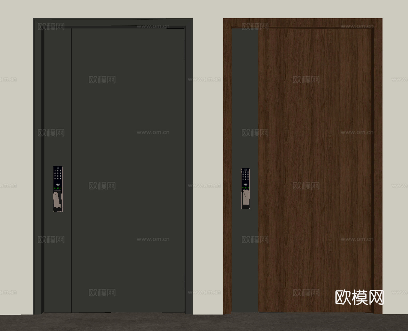 现代中古单开门  入户门su模型