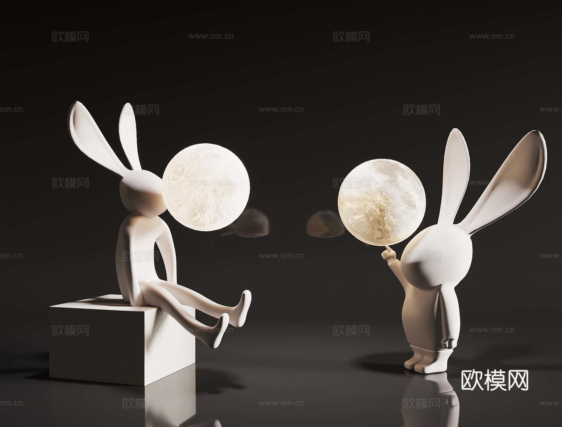现代月球灯 兔子月球台灯3d模型