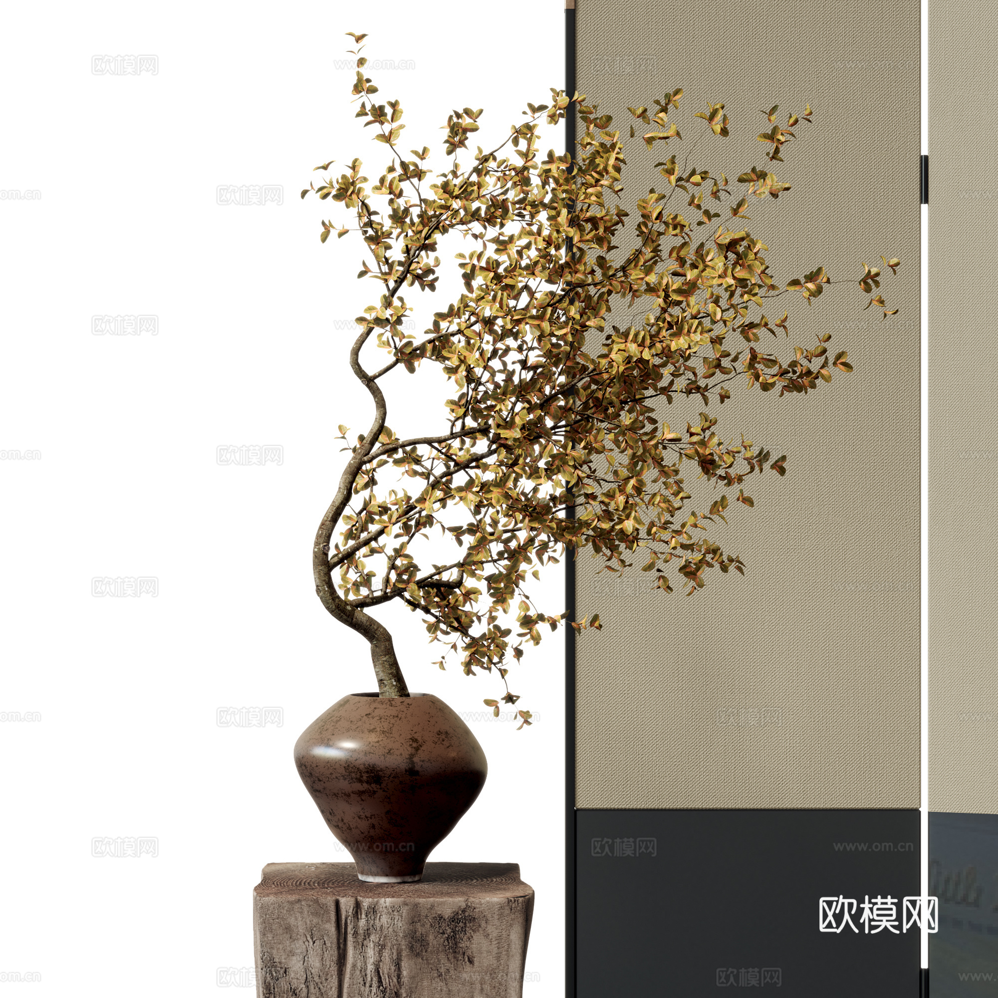 新中式盆景盆栽 花艺摆件 绿植摆件 陶罐花瓶 景观小品su模型