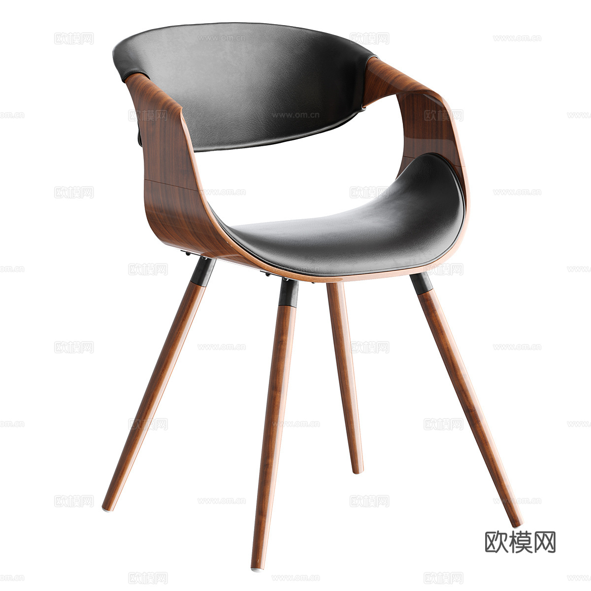 现代意式木质皮革椅子3d模型