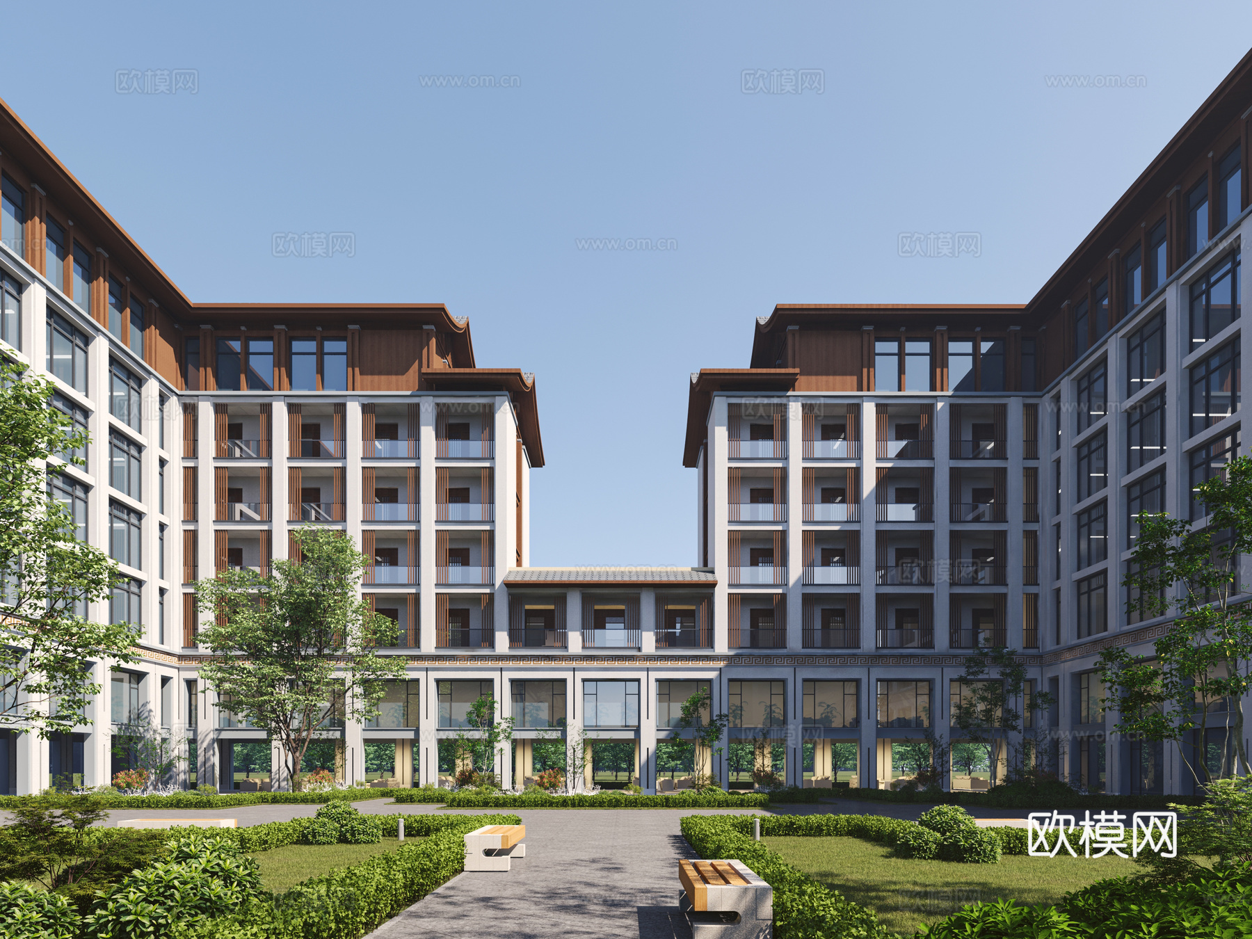 新中式养老院 疗养院 住院部 教学楼3d模型