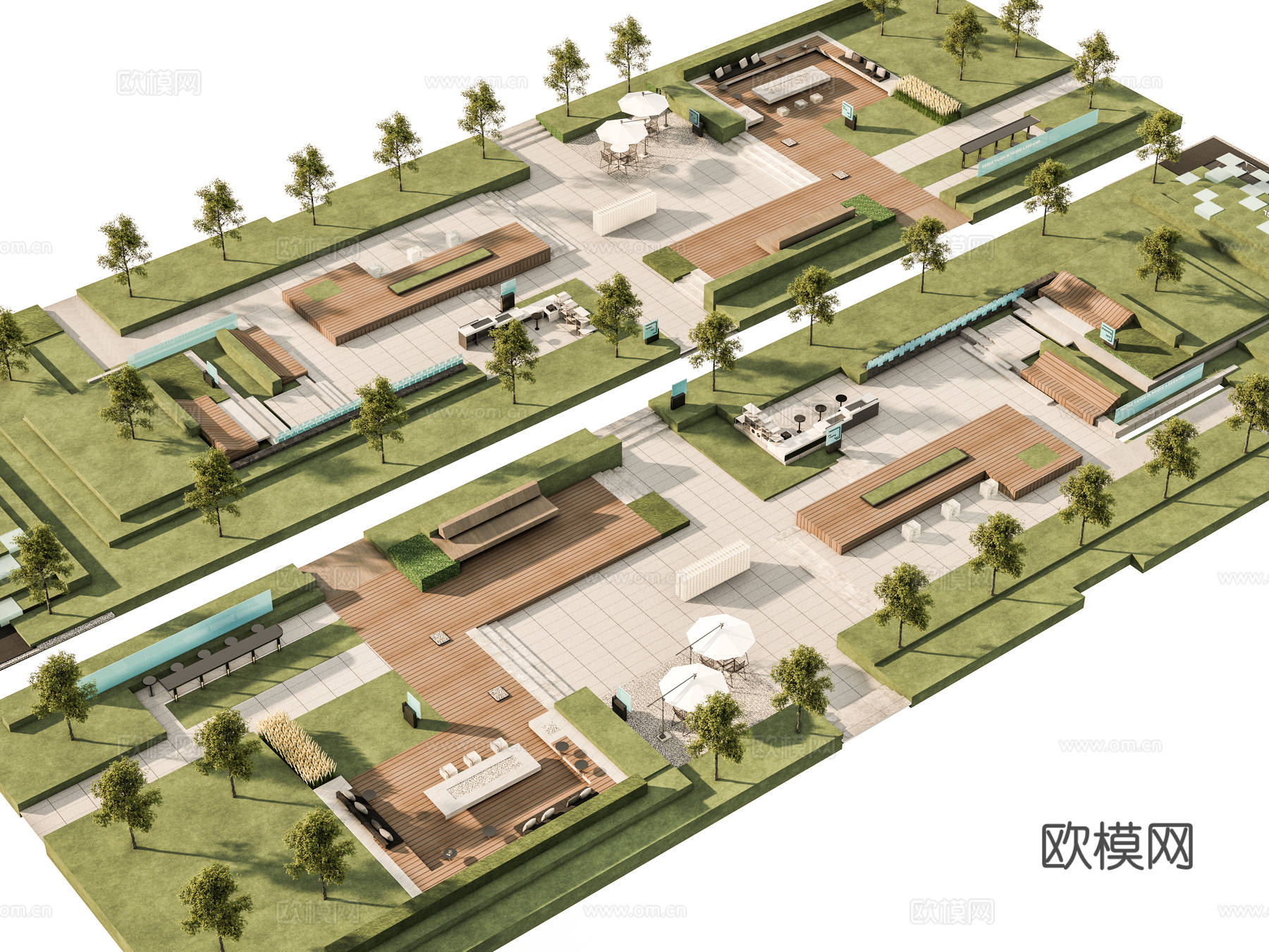 现代口袋公园 线性公园景观公园 办公休息空间 儿童活动场地su模型