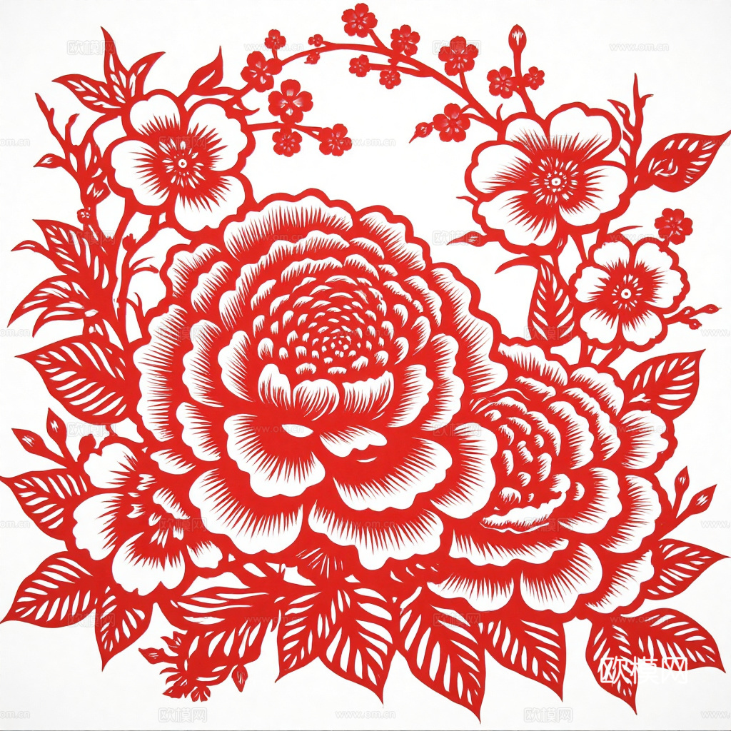 中式剪纸画 民俗画 窗花 花