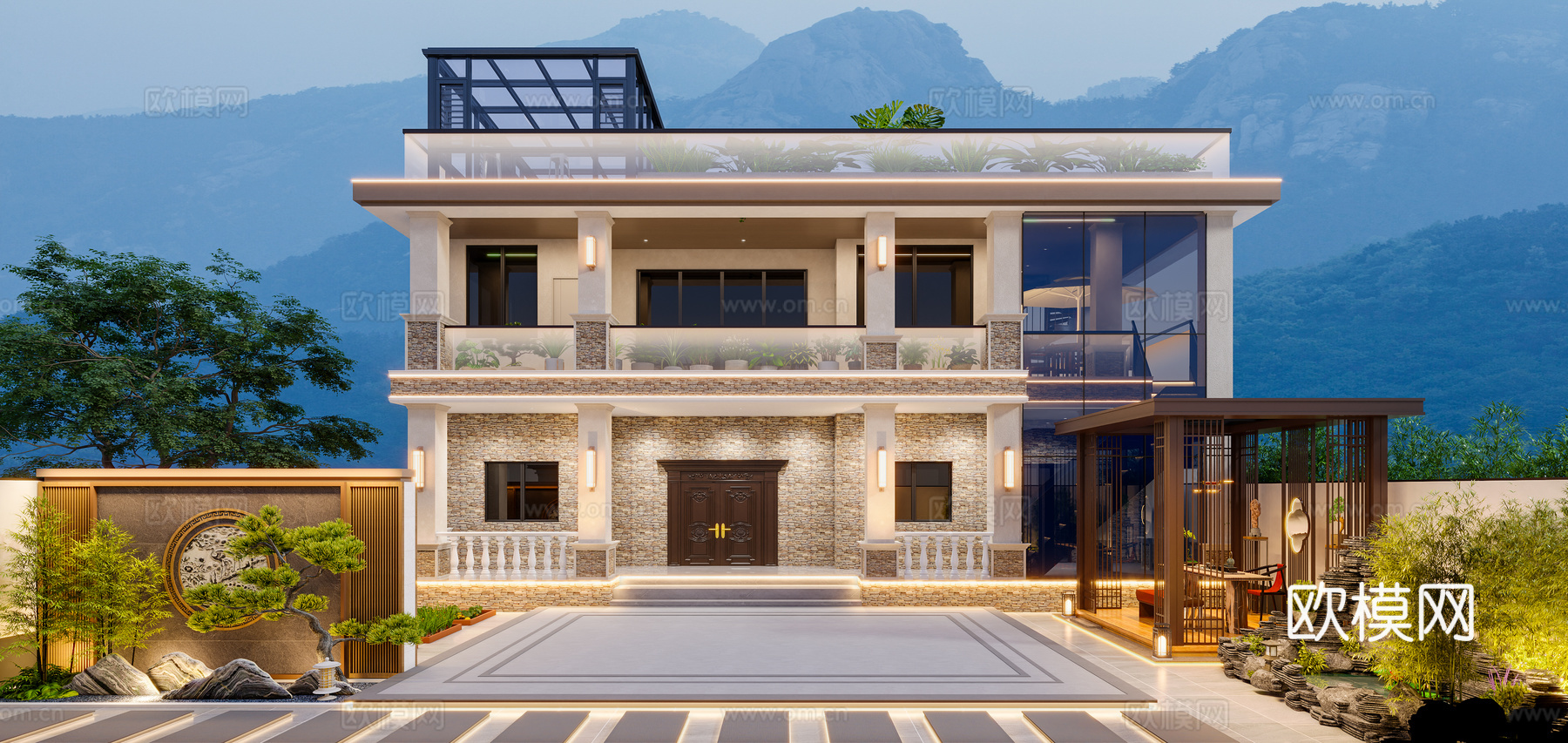 新中式自建房 自建房3d模型