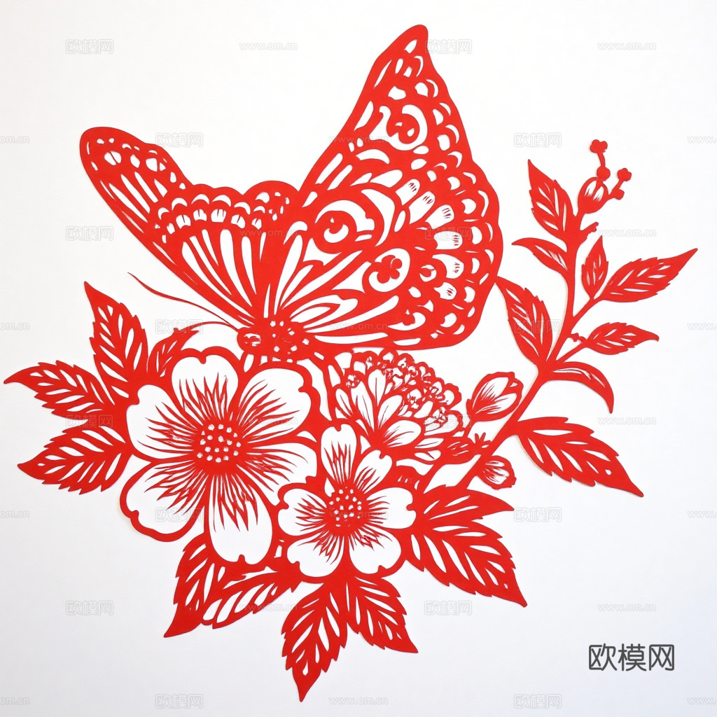 中式剪纸画 民俗画 窗花 蝴蝶 贴画