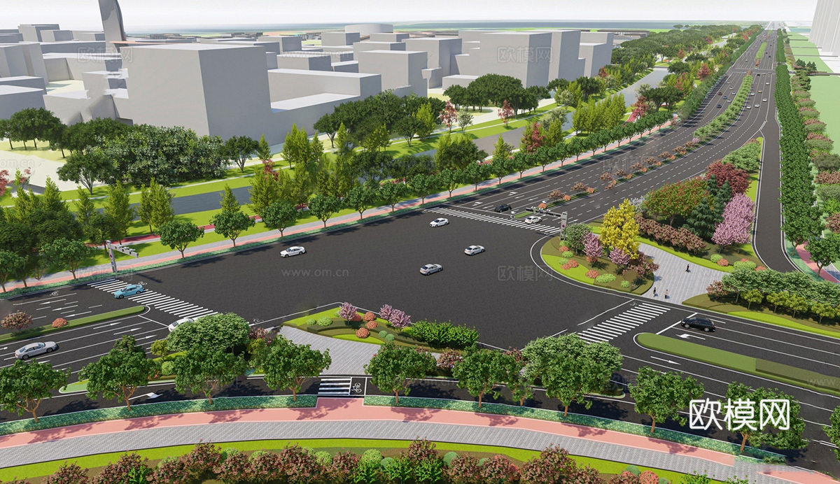 现代道路 创意斑马线设计  街角景观su模型
