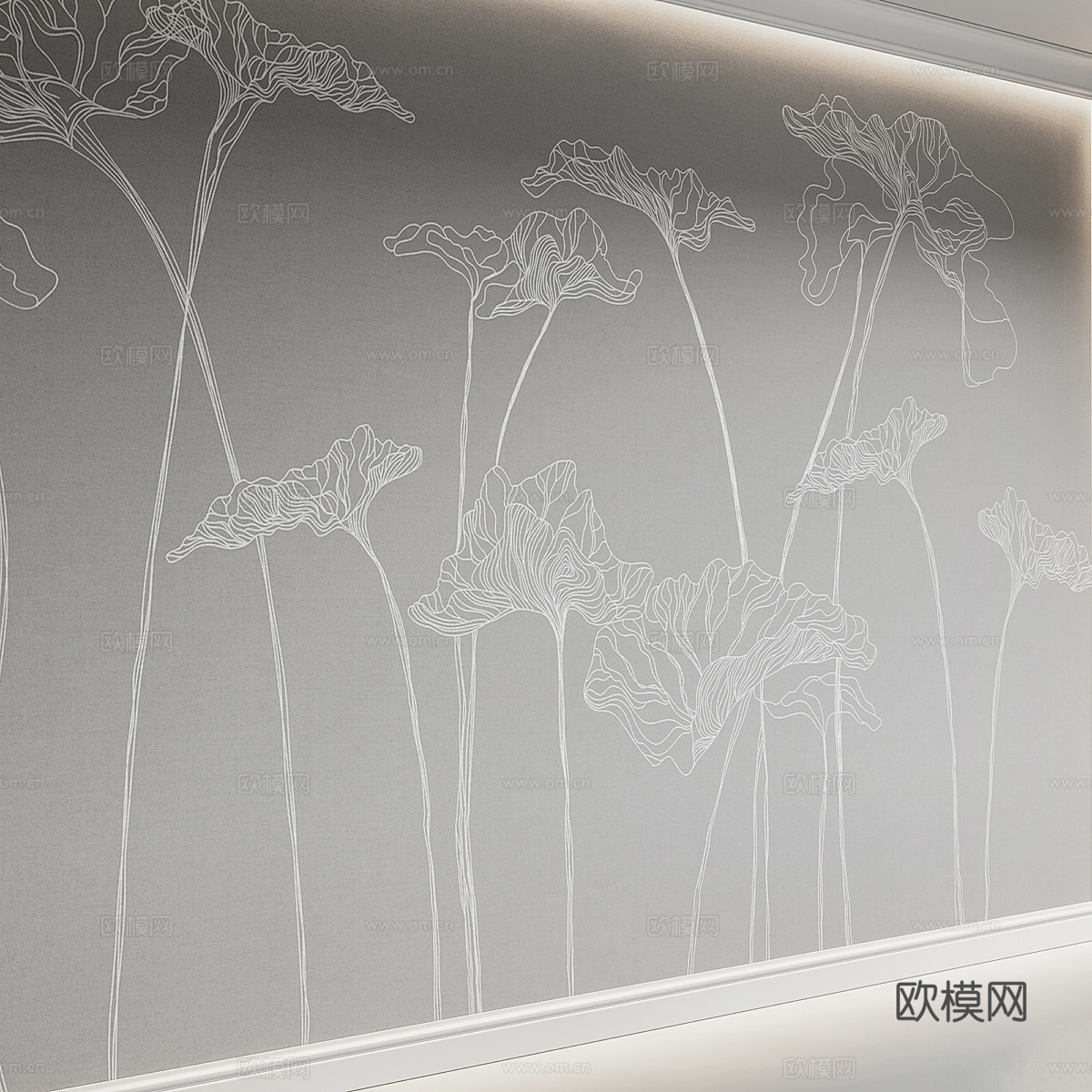 新中式墙布 壁画3d模型