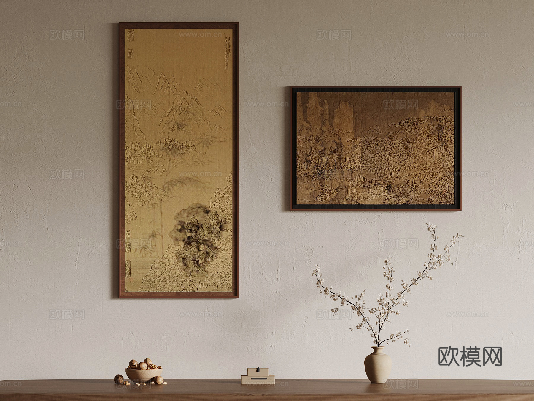 新中式挂画 装饰画 花瓶摆件3d模型