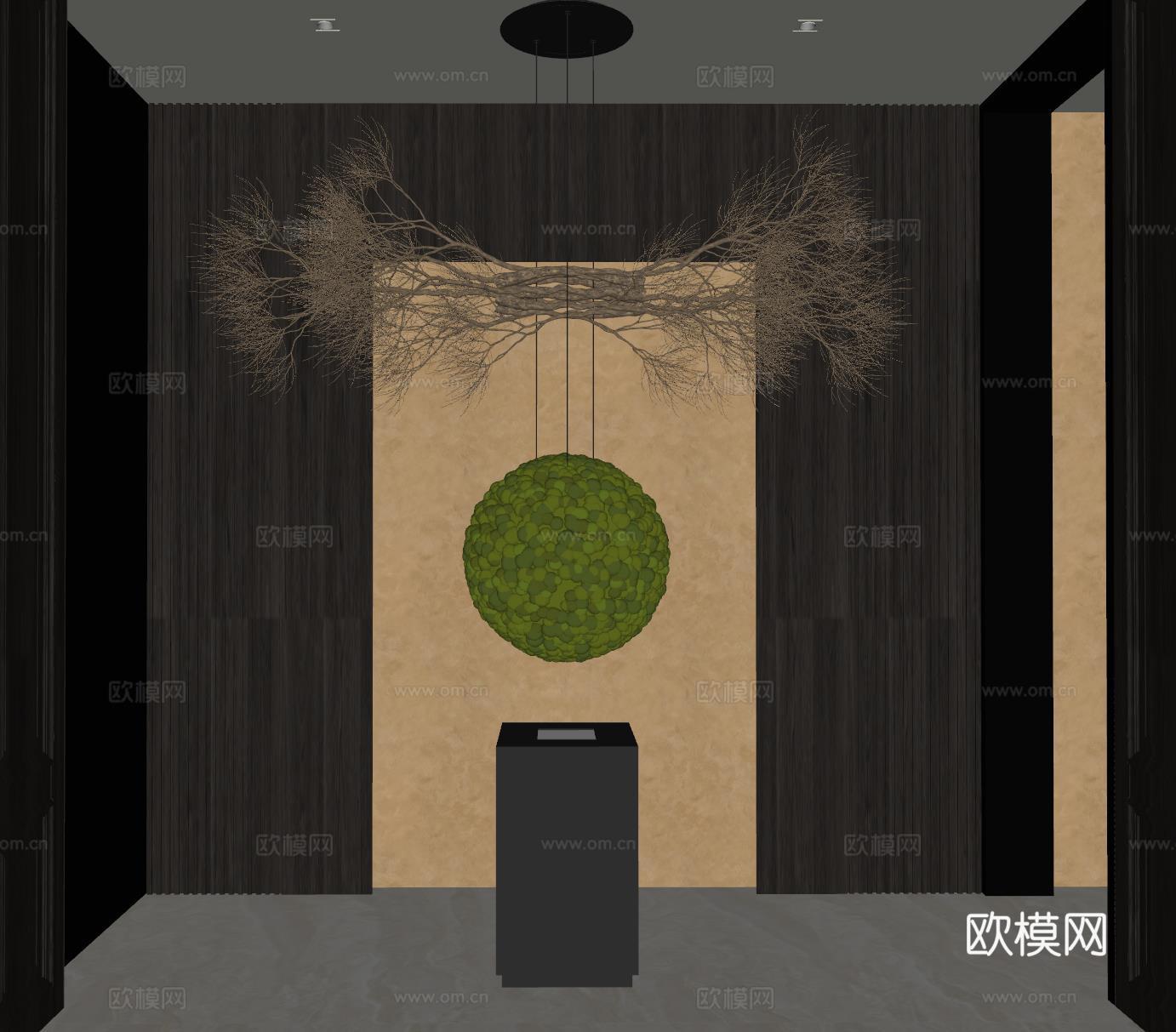 现代植物艺术装置 室内装置 苔藓装置 植物吊饰 植物景观su模型
