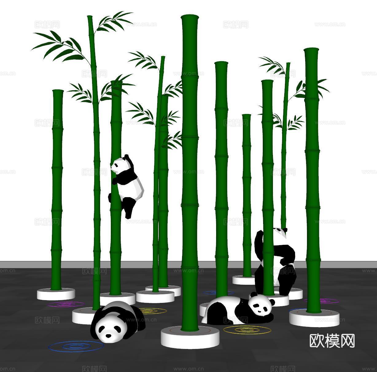 现代景观雕塑 竹子雕塑 熊猫雕塑 广场雕塑装置 竹子装置su模型