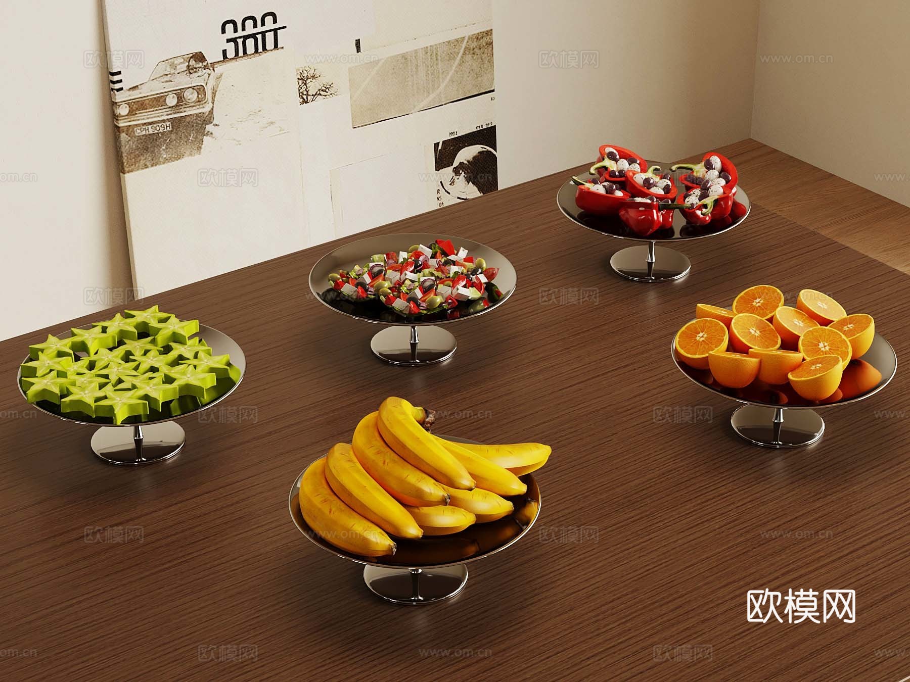 现代托盘 水果 食物3d模型