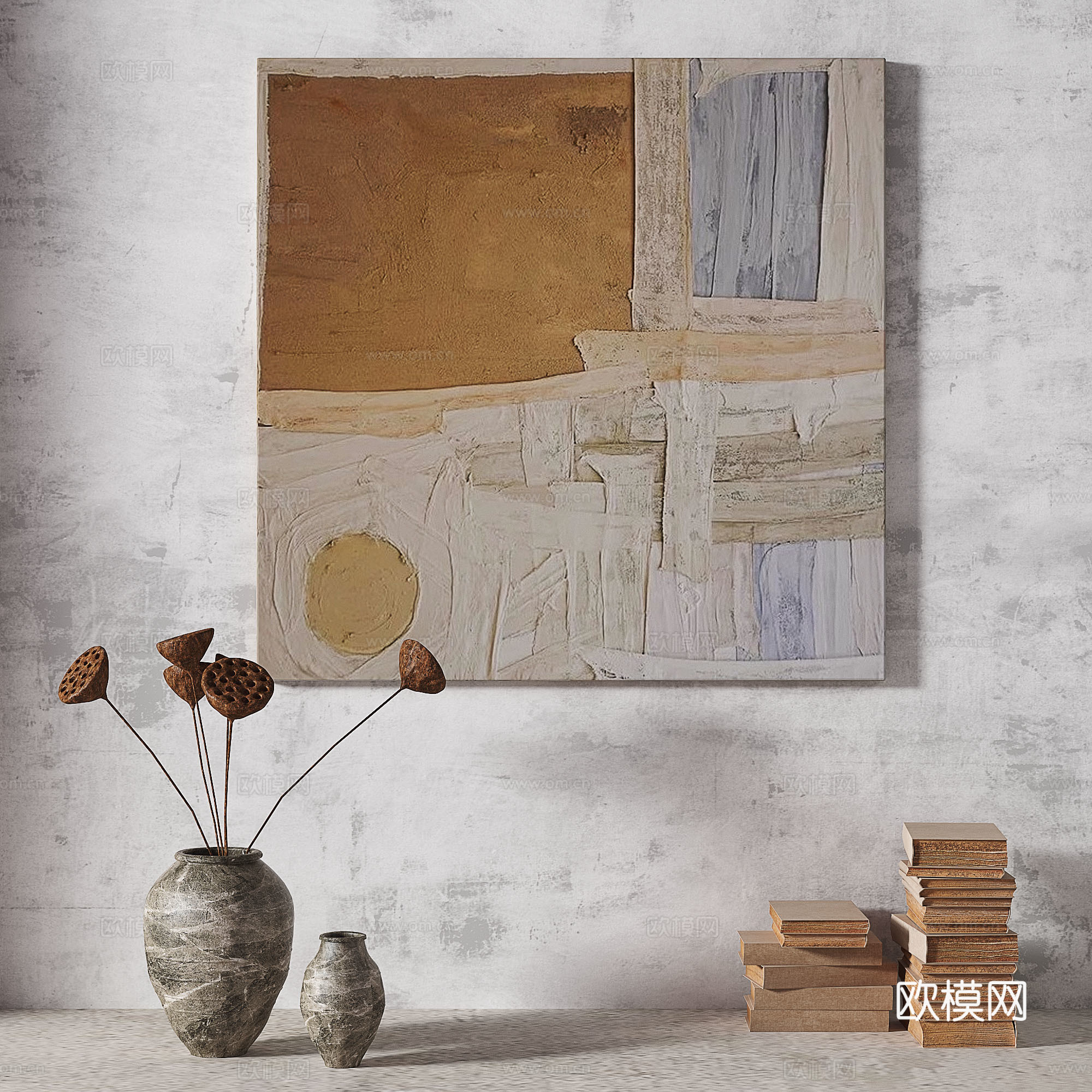 现代，轻奢，侘寂，简约，抽象，立体，复古，中古，装饰画3d模型