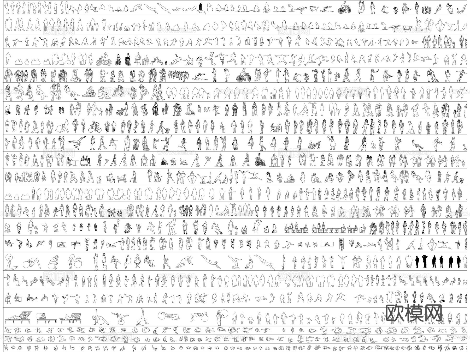 2025年最新超全人物儿童模特运动人物平立面CAD图库cad施工图
