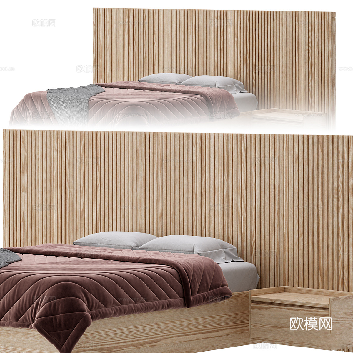 新中式侘寂木质布艺双人床3d模型