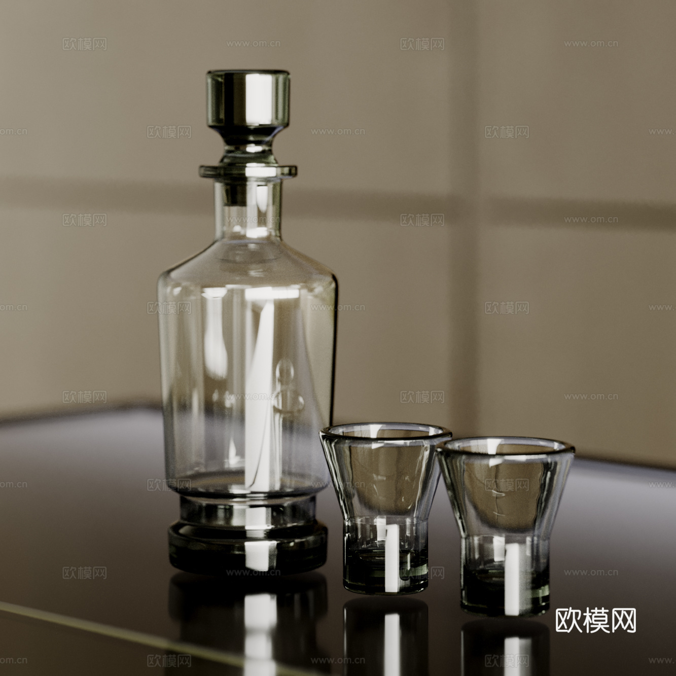 现代水杯摆件 杯子 玻璃茶壶 餐桌摆件3d模型