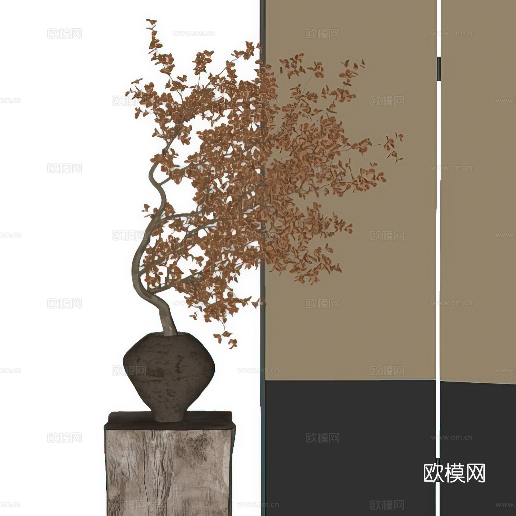 新中式盆景盆栽 花艺摆件 绿植摆件 陶罐花瓶 景观小品su模型