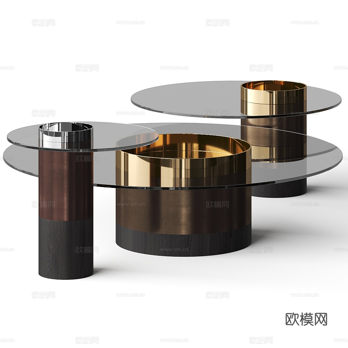 现代意式轻奢玻璃茶几组合3d模型