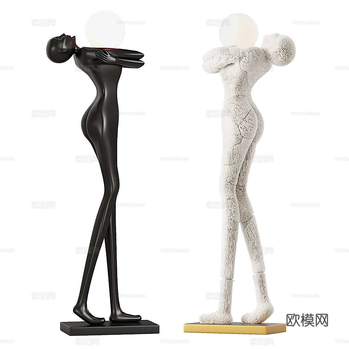 现代意式极简抽象人物雕塑落地灯3d模型