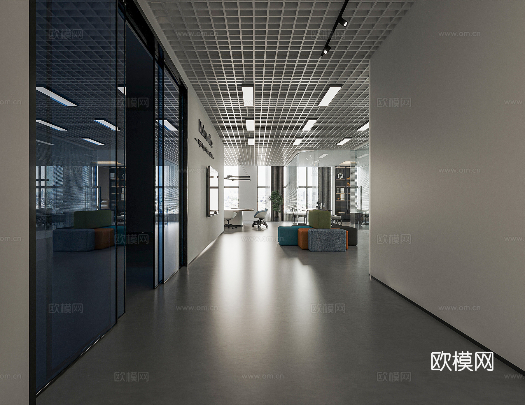 现代简约办公区 公司大厅3d模型